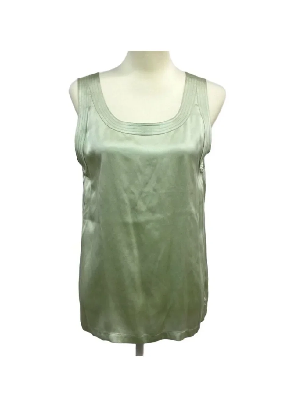 Chanel Sleeveless Top M Light Green Gold Silk Coco Buttons